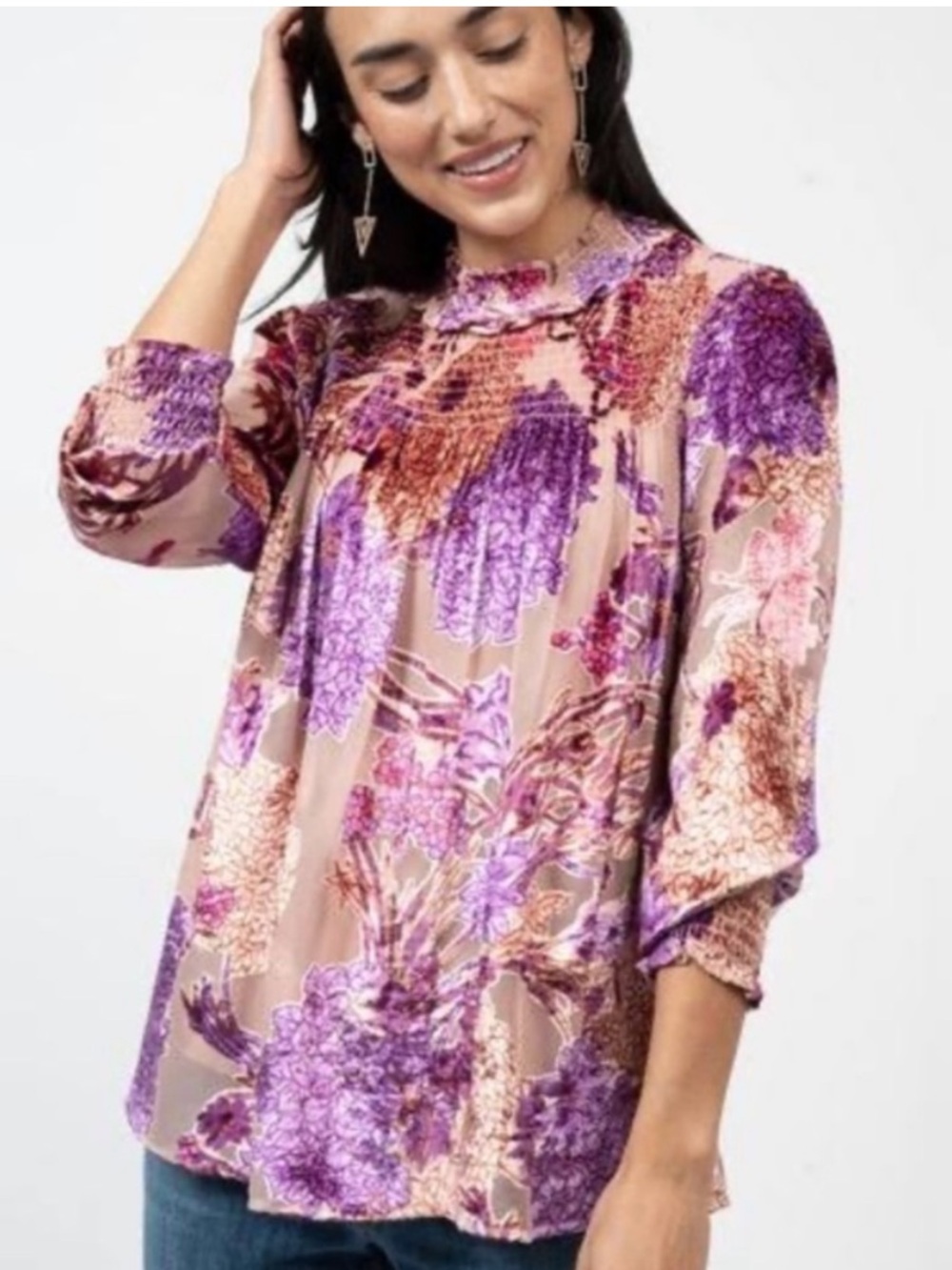 Ivy Jane Velvet Burnout Pink and Purple Relaxed Blouse Whimsygoth